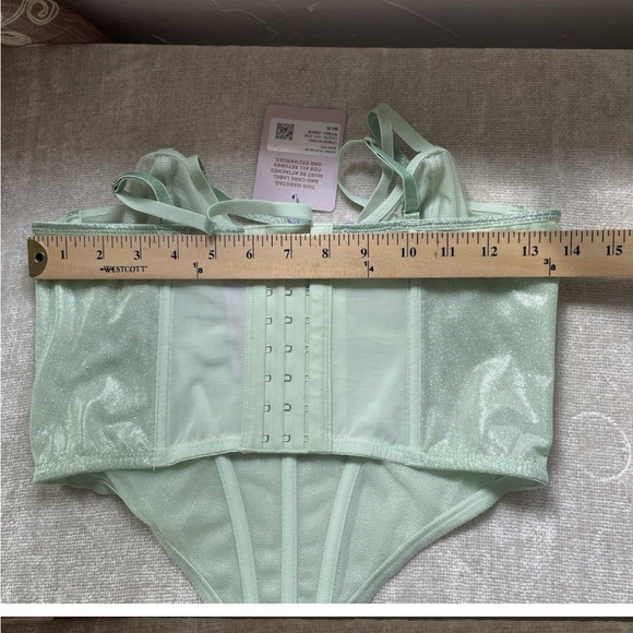 NWT Savage X Fenty Bustier Women Size M Going Platinum Mesh Green Mist Shimmer - Picture 7 of 9